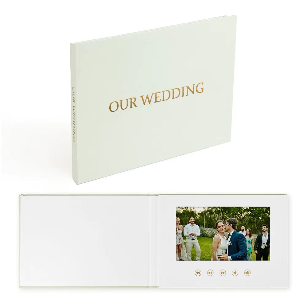 Luxury Linen Bound Video Book Wedding Video Album up to 3 Hours of Video, 7” IPS Display, 4GB of Memory and Rechargeable Battery