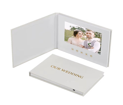 Luxury Linen Bound Video Book Wedding Video Album up to 3 Hours of Video, 7” IPS Display, 4GB of Memory and Rechargeable Battery