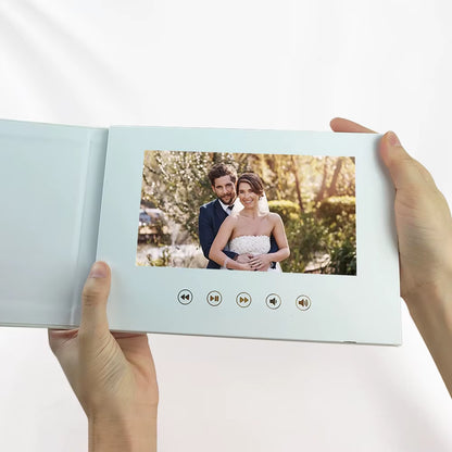 Luxury Linen Bound Video Book Wedding Video Album up to 3 Hours of Video, 7” IPS Display, 4GB of Memory and Rechargeable Battery