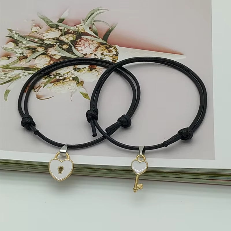 New Fashion Couple Bracelet Stitching Heart Bracelets Women Cute Cat Pendant Romantic Valentine'S Day Present for Lovers