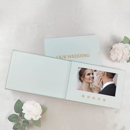 Luxury Linen Bound Video Book Wedding Video Album up to 3 Hours of Video, 7” IPS Display, 4GB of Memory and Rechargeable Battery